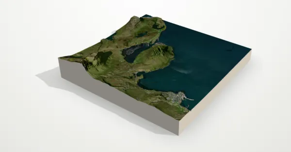 3D terrain model of Kirkjufell with satellite imagery