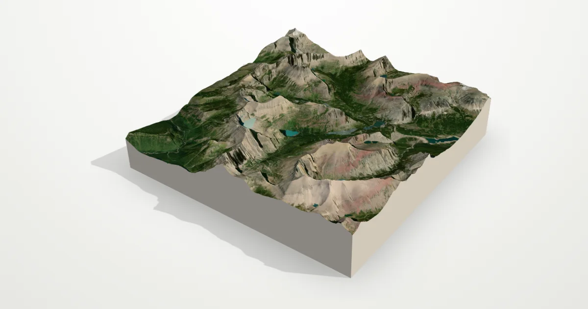 3D terrain model of Many Glacier with satellite imagery