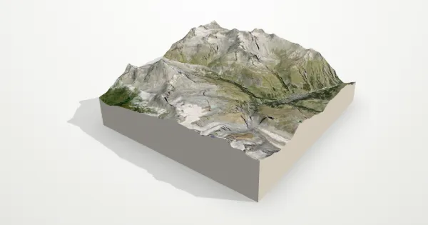 3D terrain model of Matterhorn & Zermatt with satellite imagery