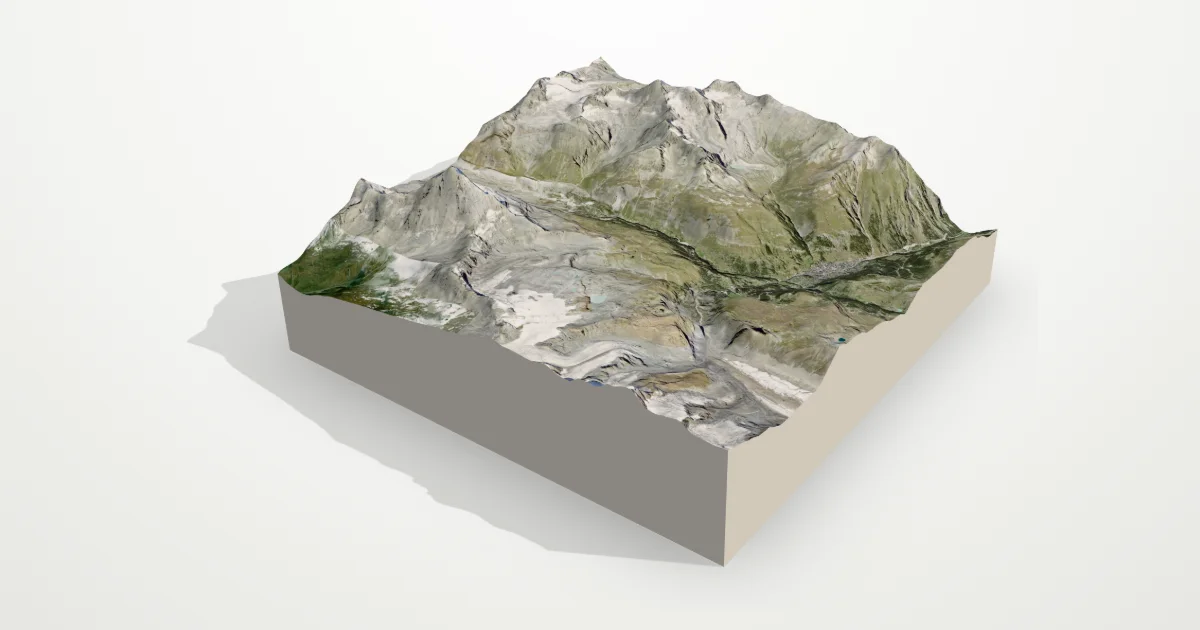 3D terrain model of Matterhorn & Zermatt with satellite imagery