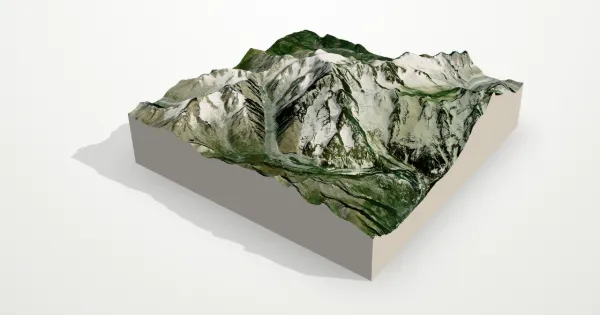 3D terrain model of Mont Blanc with satellite imagery