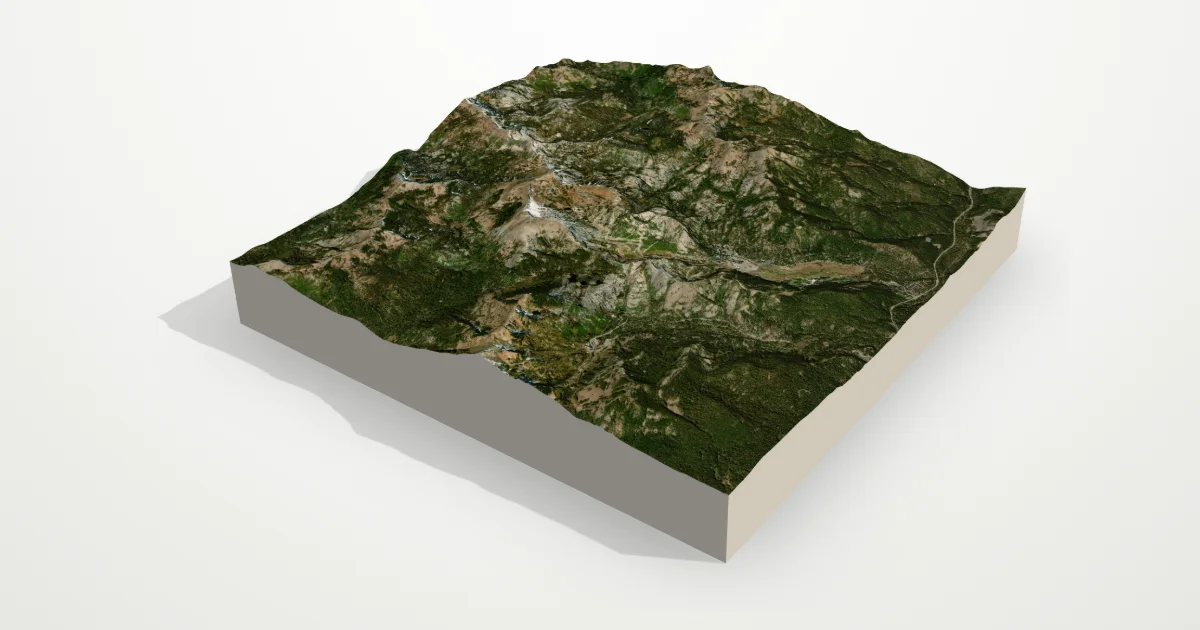 3D terrain model of Palisades Tahoe with satellite imagery