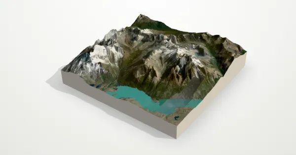 3D terrain model of Torres del Paine with satellite imagery