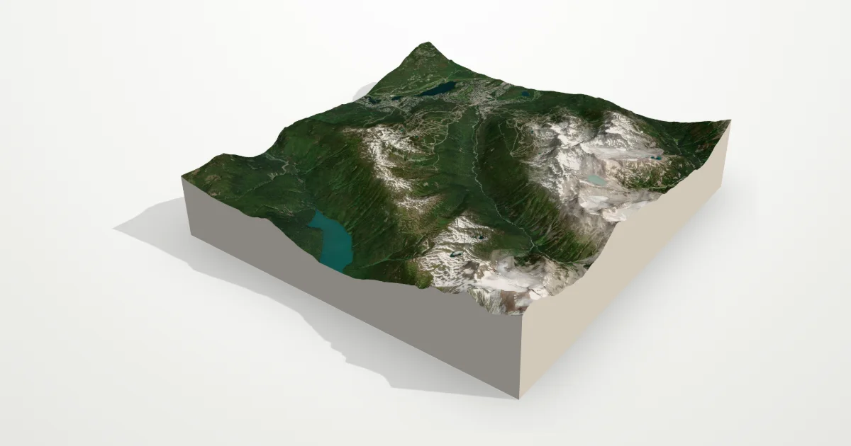 3D terrain model of Whistler Blackcomb with satellite imagery